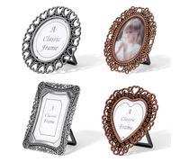 4 PCS Mini Photo Frames, 1 Inch Metal Tiny Frames, Very Small Picture Frame, Antique Old Photo Frame for Tabletop and Wall Display Old Fashioned Photoes (Random Colors, Fixed Shapes)