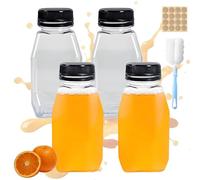 4 Pcs Mini Refrigerator Bottles, 9.5oz/280ml Mini Fridge Bottles, Small Milk Bottle with Lids, with Cup Brush and Label Stickers, for Smoothie, Milk and Juice Drinks