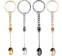 4 Pcs Mini Spoon Keychain, Mini Crown Spoon Keychain Pendant Necklace, Tiny Tea Spoons, Gadget for Men Women Backpack Pendant Party Favors, Ring for Filling Vials with Salts, Sand (Multicolor)