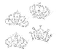 4 Pcs Mini Tiara Crown Hair Clips, Medium Hair Clips Combs for Little Girls, Cute Tiaras Small Rhinestone Tiara Clip, Mini Tiara Crowns for Little Girls Kids Party Headdress (Style A)