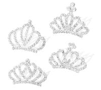 4 Pcs Mini Tiara Crown Hair Clips, Medium Hair Clips Combs for Little Girls, Cute Tiaras Small Rhinestone Tiara Clip, Mini Tiara Crowns for Little Girls Kids Party Headdress (Style B)