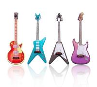 4 Pcs Miniature Guitar Bass Model, Miniature Electric Guitar, 1:12 Scale Mini Wooden Musical Instrument for Dollhouse Accessories, Mini Music Room, Home Decoration