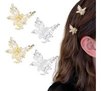 4 PCS MiniVintage Rhinestone Hair Claw Clips - Shiny Metal Antique Silver Plated Retro Flower Non Slip Hair Jaw Clips for Women & Girls