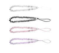 4 PCS Mobile Phone Charms, Sparkling Handmade Wrist Strap Phone Charm, Strap Crystal Beads Charms Hanging String Anti-Lost Keychain for Girls Ladies Women