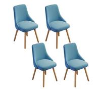 4 PCS Modern Upholstered Dining Chairs with Wood Legs, Stylish Accent Chairs for Living Room & Study, Multi-Purpose Linen Desk Chairs in Blue