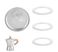 4 Pcs Moka Pot Coffee Espresso Maker Includes 1 Filter and 3 Silicone Gasket Seals Gasket Maker Easy to Install Moka Pot Filter Replacement Silicone Sealing Ring Kit