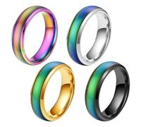 4 Pcs Mood Rings, Emotion Feeling Magic Rings, Stainless Steel Color Changing Mood, Moods Sensitive Warm Color Changing Ring, for Couple Fashion Jewelry Daily Party Birthday Valentine's Day Gift