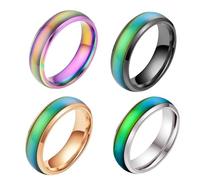 4 Pcs Mood Rings,Mood Sensitive Warm Color Changing Ring,Emotion Feeling Magic Ring,Fashion Colorful Couple R/ing,Emotion Rin/g,Ri/ng for Boyfriend Girlfriend Couple Valentine’s Day Gift Anniversary