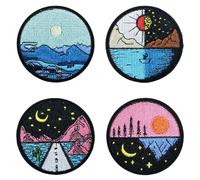 4 Pcs Moon from Mountain Vintage Emblem Patch Iron On Sew On Colour Embroidered Fastener Cute Style Funny Applique Tactical Military Patches for Jacket,Hats,Vest,Bags,Clothes,Jeans,Backpacks