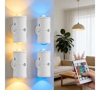 4 Pcs Motion Sensor Light Indoor with 1500mah Each, RGB 16Color Rechargeable Wall Lights with Remote, No Drilling Magnetic Mount Battery Operated Wireless LED Lights for Bedroom Corridor Staircase
