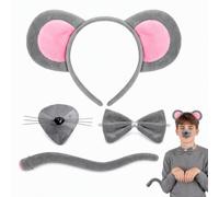 4 PCS Mouse Costume Set, Includes Ears Headband, Bow Tie, Nose and Tail | Soft Fleece Fabric, Adjustable Elastic Bands, Safety Pin; Suitable for Halloween, Birthday Parties, School Plays