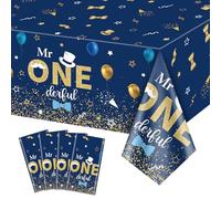 4 Pcs Mr Onederful 1st Birthday Tablecloths - Rectangular Navy Royal Blue Table Covers 1st Birthday Decorations for Boys Kids Baby First Birthday Shower Party Supplies, 51 x 86.6 Inch (Mr Onederful)