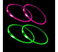 4 PCS Multi Pack Light up Dog Collars for Night, USB Rechargeable Flashing Collar for Night Safety, Adjustable, Waterproof, Bright Illuminated Collar for Dogs, Three Lighting Modes,Green+Pink
