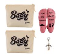 4 Pcs Mum To Be Gift Set Cosmetic Bag Zipper Socks Keychain, pink, Modern