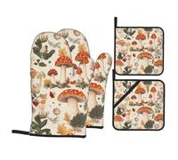 4 Pcs Mushroom Nature Wild Forest Oven Mitts and Potholders,Kitchen Oven Glove with Pot Holders,Non-Slip Gloves High Heat Resistant 500 Degree for BBQ, Grill, Baking, Cooking, Oven, Microwave