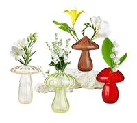 4 PCS Mushroom Shaped Glass Vase, Planters Clear Hydroponic Vase, Flowers Plants for Decorative Centerpiece,Table Decor,Home Wedding Party (4 Color)