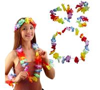 4 Pcs Muticolor Hawaiian Fancy Dress Set - Flower Garland Necklace, Headband & Wristbands - Luau Aloha Party Accessories for Beach, Pool, Summer Theme Costume (1)