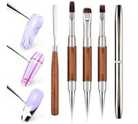 4 PCS Nail Design Brushes, Wood Handle French Tip Brush, Dual-Ended Acrylic Brushes for Nails With Glue Stick, Clean Up Nail Brush for Nails Polishing, Cleaning & Design Painting