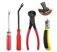 4 Pcs Nail Puller Tool Kit, Elbow Staple Remover + Red Handle Staple Remover + Flat Top Cutting Pliers + Yellow and Black Staple Remover, Pry Bar Set Hand Tools, for Furniture Floor Wall