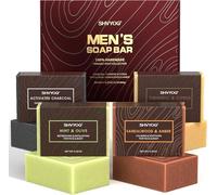 4 Pcs Natural Men`s Soap, SHVYOG Men`s Bar Soap, Handmade Exfoliating, Deep Cleansing, Refreshing, Moisturizing Bar for Body & Face - Sandalwood Amber, Mint, Charcoal, Turmeric, 600g