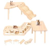 4 Pcs Natural Wooden Hamster Game Platform,Mini Pet Platform Climbing Platforms,Small Animals Activity Set with Ladder Ramp Bridge for Gerbil Rat Chinchilla