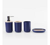 4 PCS Navy Blue Bathroom Accessories Set, Blue Bamboo Bathroom Accessories, Plastic Soap Dispenser and Toothbrush Holder Set, Soap Dish and Mouthwash Cup, Boho Bathroom Decor, Bathroom Set