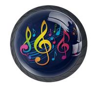 4 Pcs Neon Music Symbols Cupboard Knobs and Handles - 35mm Round Black Pull Handle for Wardrobe Furniture Hardware - Two Sizes of Screws Included
