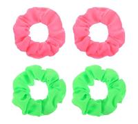 4 Pcs Neon Scrunchies for Hair 80s Soft Hair Scrunchy Elastic Ponytail Hair Ties Solid Colors Thick Bands Hair Accessories for Women Girls Festival Christmas Halloween Party (Rose + Green)
