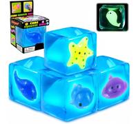 4 Pcs Nice Ice Cube Squishy Fidget Toys, Squishy Cube Stress Ball Glow in the Dark, Sensory Squeeze Cubes Toys for Adults & Kids, Marine Squishies for Autism Anxiety Stress Relief
