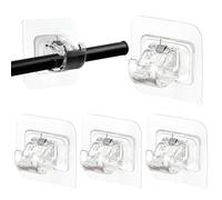 4 PCS No Screws Curtain Pole, Stick On Curtain Rail, Self Adhesive Curtain Rod Holder, No Drill Curtain Pole Brackets, Ideal for Living Room, Kitchen, Bathroom, and Hotel Use (Transparent)