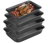 4 Pcs Non-Stick Oven Tray Set, Carbon Steel Baking Trays, Deep Roasting Tins, Rectangle Cookie Sheet Pans, Ovenware for Cooking and Baking, Dishwasher Safe