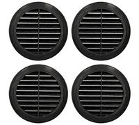 4 Pcs of Black Louvred Wall Vent Grille with Flyscreen for Ø 125 mm / 5" Round Wall Outlet - Air Ventilation Duct Cover with Anti-Insect Mesh and Rear Spigot, Tough and Durable ABS Plastic