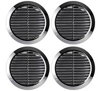 4 Pcs of Chrome Louvred Wall Vent Grille with Flyscreen for Ø 100 mm / 4" Round Wall Outlet - Air Ventilation Duct Cover with Anti-Insect Mesh and Rear Spigot, Tough and Durable ABS Plastic