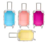 4 Pcs of Mini Suitcase Set for Little Ones, Toy Luggage with Transparent Shell, Miniature Travel Case for Favors, Jewelry, and Mini Collectibles, Great for Ages 7-14, Includes Blue, Pink, Rosy, Yellow