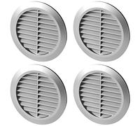 4 Pcs of Silver Louvred Wall Vent Grille with Flyscreen for Ø 125 mm / 5" Round Wall Outlet - Air Ventilation Duct Cover with Anti-Insect Mesh and Rear Spigot, Tough and Durable ABS Plastic
