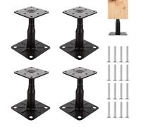 4 Pcs of Support Foot Post Support Post Anchor, 100-150mm Height Adjustable Thread Made of Galvanized Steel Screw-On Sleeve 75x95mm Post Support for Fences Shelters Carports Pergolas Garden Arbors