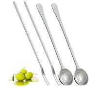 4 Pcs Olive Spoon & Pickle Fork Set with Long Handle, Stainless Steel Pickle Spoon with Drain Holes,Perfect for Olives, Onions, Fruits, Canned Foods - Kitchen, BBQ & Serving Tools