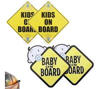 4 Pcs on Board Sign for Car, on Board Car Sign, Yellow Warning with Suction Cups, Easy To Apply Remove Ideal For Parents