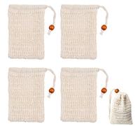 4 Pcs Organic Sisal Soap Saver Bags - Natural Drawstring Bags for Eco-Friendly Shower Use