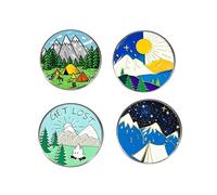 4 Pcs Outdoor Camping Enthusiast Round Button Pins,Outdoor Travel Souvenirs,Mountain Forest Starry Sky Alloy Badges