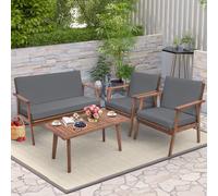4 Pcs Outdoor Conversation Set Patio Acacia Wood Sofa Furniture Set COSTWAY Grey One Size