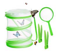 4 Pcs Outdoor Explorer Kit for Kids, Including Insect Cage, Tweezers, Magnifying Glass, Green