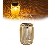 4 Pcs Outdoor Solar Lanterns Warm White Bohemian Rattan,waterproof Solar Lights For Hanging Or Standing Cylindrical Style