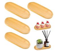 4 PCS Oval Bamboo Serving Tray, Plant Succulent Holder, Small Wooden Tea Cup Coaster for Coffee, Cake and Snacks