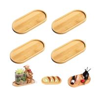 4 PCS Oval Bamboo Serving Tray - Small Wooden Tea Cup Coaster and Plant Succulent Holder for Coffee, Cake and Snacks