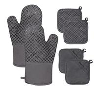 4 Pcs Oven Mitts and Pot Holders,500°F High Heat Resistant Kitchen Oven Mitts with Pot Holders,Long Oven Mitts with Recycled Cotton Infill and Silicone Non-Slip Surface for Baking and Cooking(Grey)