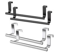 4 PCS Over Door Towel Rail, Kitchen Towel Holder for Cabinet Door | Stainless Steel Towel Rail No Drilling, Anti Slip Scratch Protecting Stripe, for Home, Bathroom (2 Black, 2 Silver)