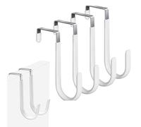 4 Pcs Over the Door Hooks, White - Sturdy Stainless Steel Over Door Hangers with Anti-Scratch Coating for Coats, Towels, Bags, Christmas Wreath Hanger for Front Door, No Drill Space Saving Closet Orga