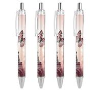 4 PCS Pack Retractable Black Ballpoint Pens for Smooth Writing 0.5mm Fine Point Fineliner Refillable Quick Dry Gel Ink Paris Tower And Butterfly Rollerball Pens Comfort Grip for Journaling Note Taking