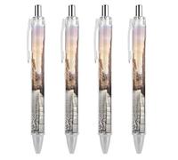 4 PCS Pack Retractable Black Ballpoint Pens for Smooth Writing 0.5mm Fine Point Fineliner Refillable Quick Dry Gel Ink Poland's Historic Center Street Rollerball Pens Comfort Grip for Journaling Note